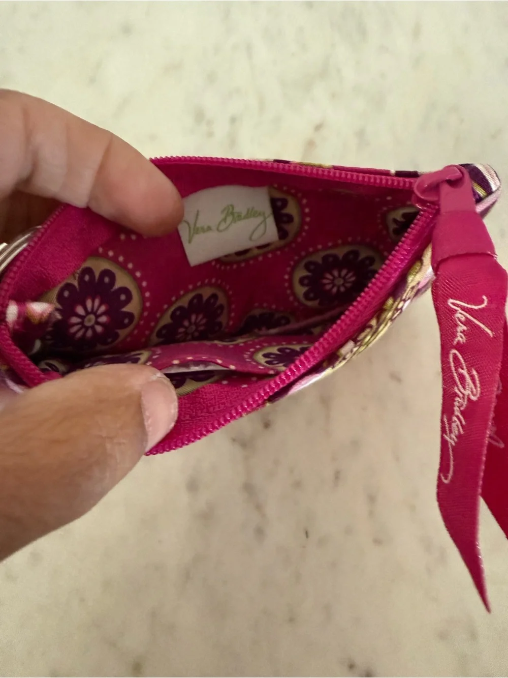 Vera Bradley Very Berry Paisley Zip ID Wallet Pink Purple Coin Pouch Keychain